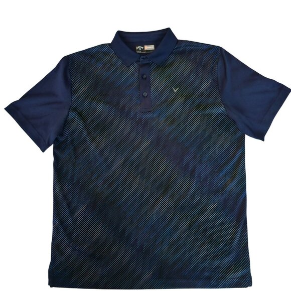 Callaway Opti-Dri Navy Blue Striped Short Sleeve Golf Tee Polo Shirt Size Medium - Picture 2 of 8